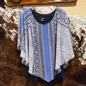Alyx Blue and White Asymmetrical Blouse